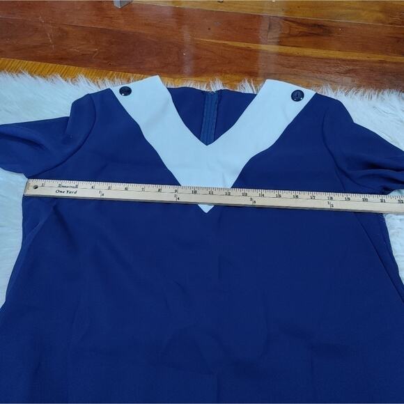 Sears Vintage Navy White Size 16p Petite Nautical Dress Blue Button Cute Unique - Picture 6 of 8